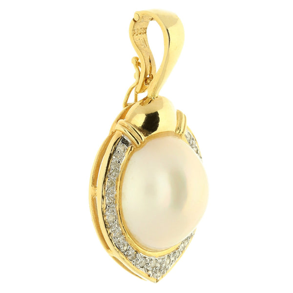 14ct Yellow Gold Pearl & Diamond Pendant - 6.10g