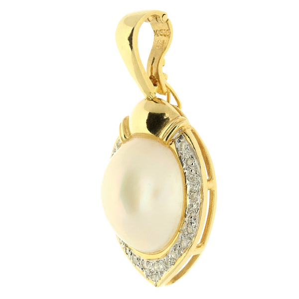 14ct Yellow Gold Pearl & Diamond Pendant - 6.10g