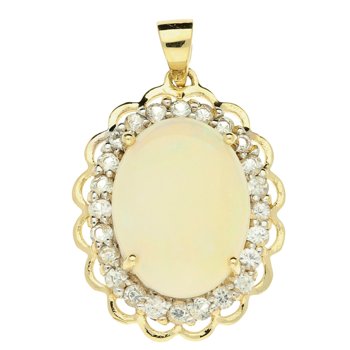 9ct Yellow Gold Opal & Cubic Zirconias Pendant - 3.9g
