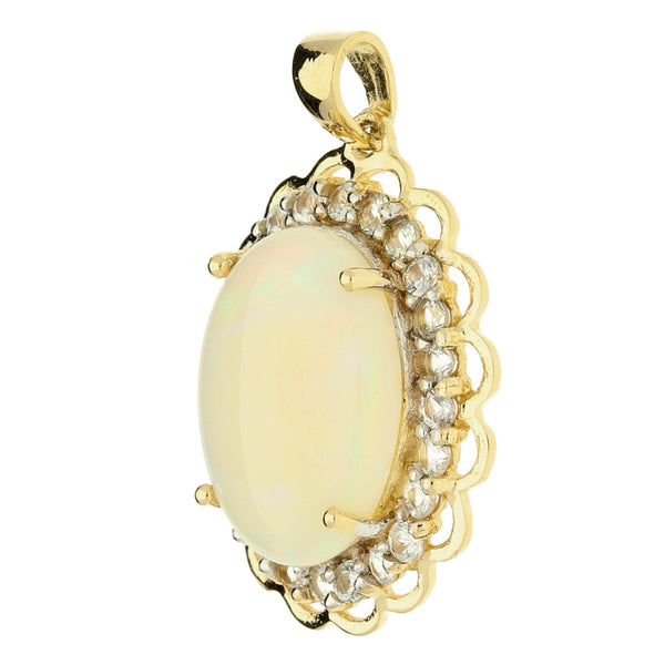 9ct Yellow Gold Opal & Cubic Zirconias Pendant - 3.9g
