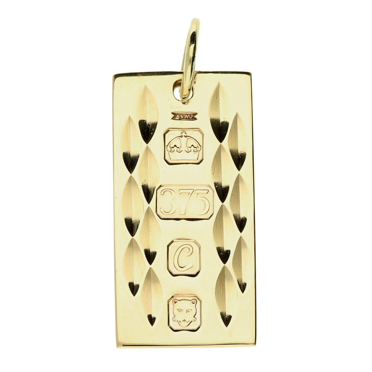 9ct Yellow Gold Patterned Ingot Pendant - 15.3g