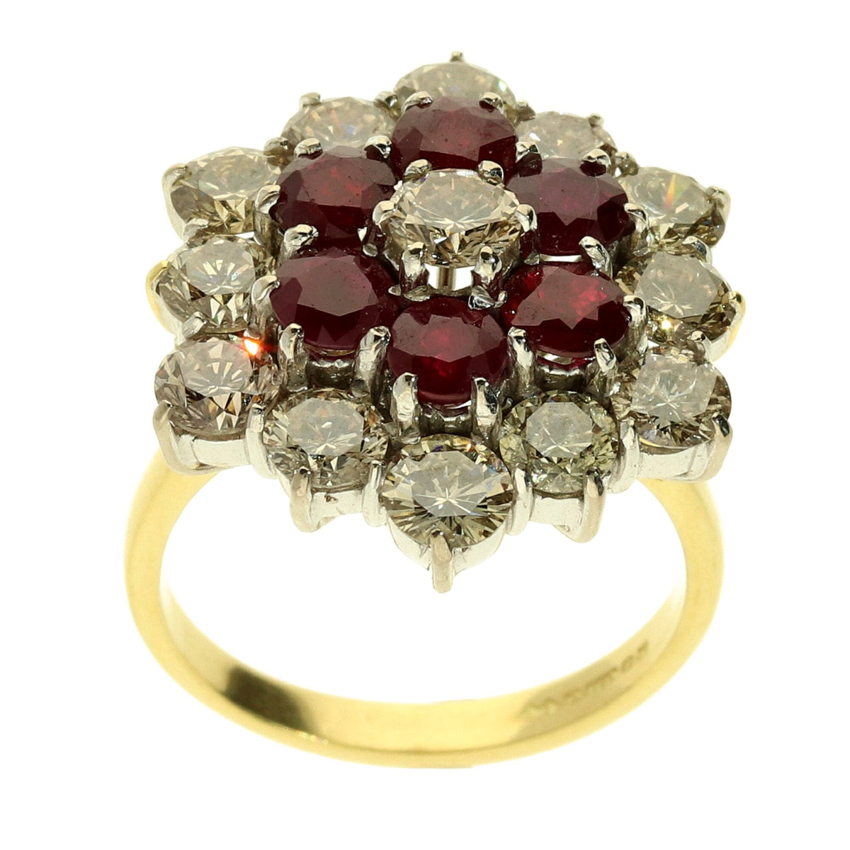 18ct Yellow Gold Diamond & Ruby Cluster Ring
