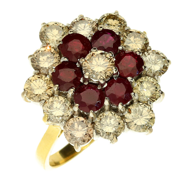 18ct Yellow Gold Diamond & Ruby Cluster Ring