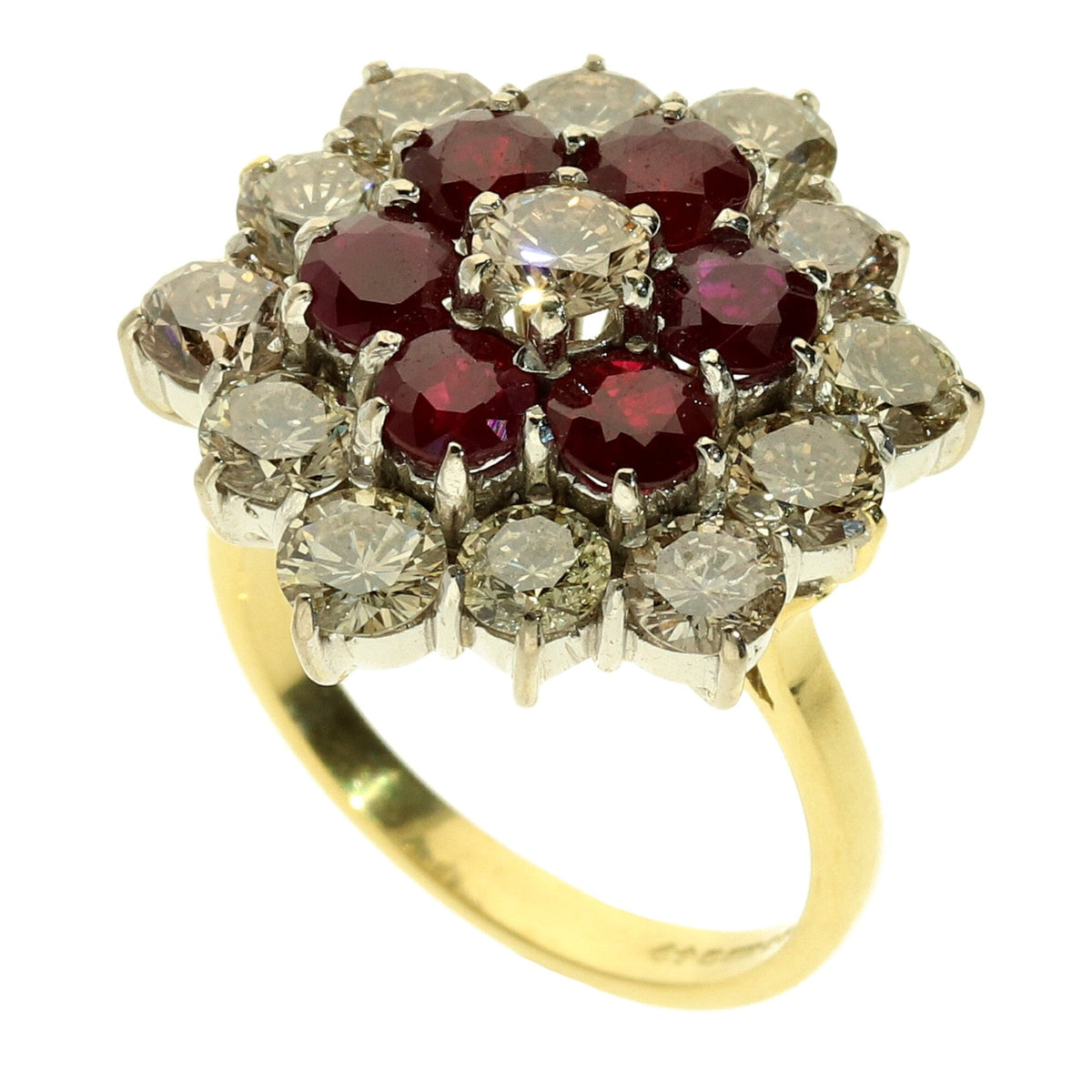 18ct Yellow Gold Diamond & Ruby Cluster Ring