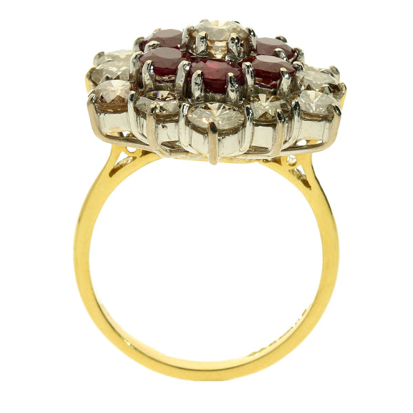 18ct Yellow Gold Diamond & Ruby Cluster Ring