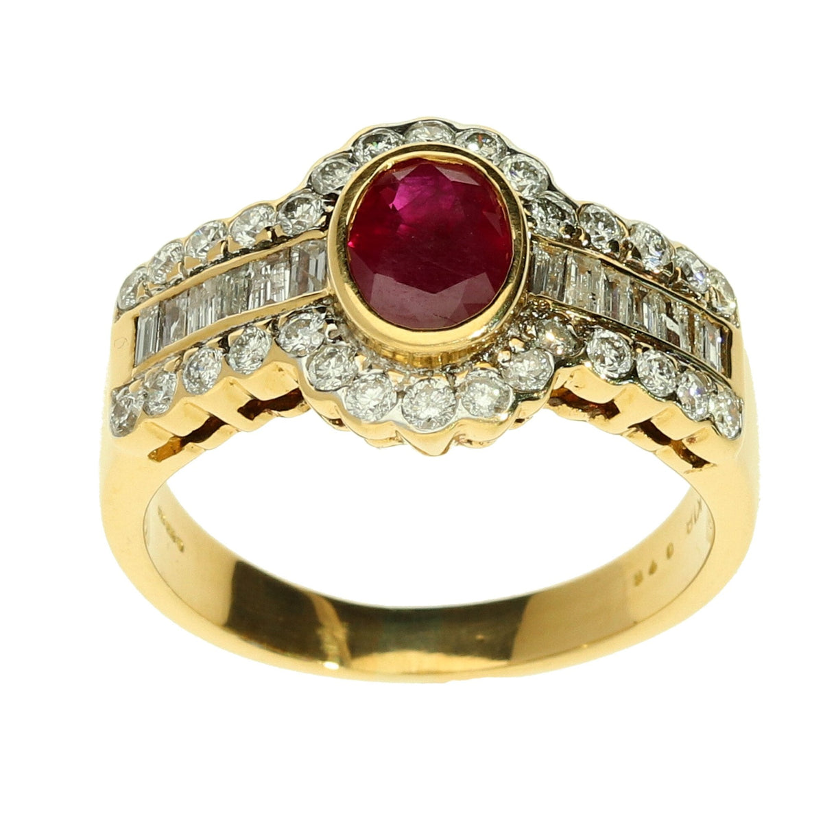 18ct Yellow Gold Ruby & Diamond Ring - Size O½