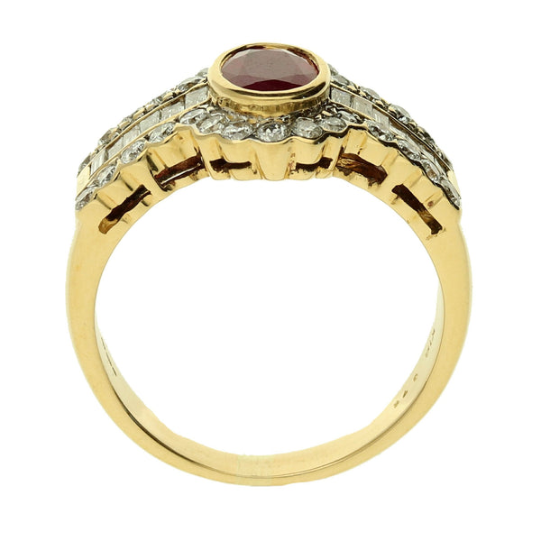 18ct Yellow Gold Ruby & Diamond Ring - Size O½