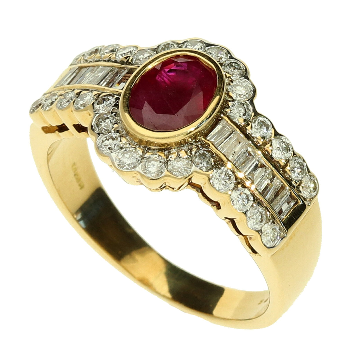 18ct Yellow Gold Ruby & Diamond Ring - Size O½