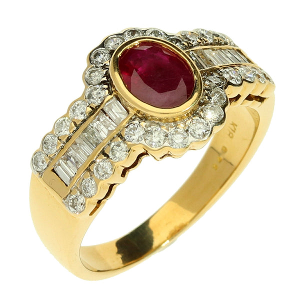 18ct Yellow Gold Ruby & Diamond Ring - Size O½