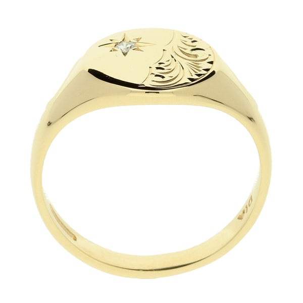9ct Yellow Gold Diamond Set Signet Ring - 6.5g