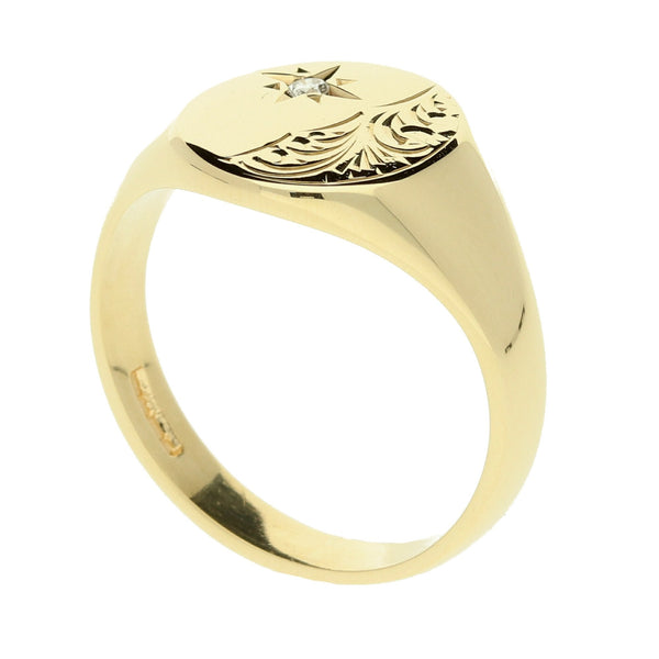 9ct Yellow Gold Diamond Set Signet Ring - 6.5g