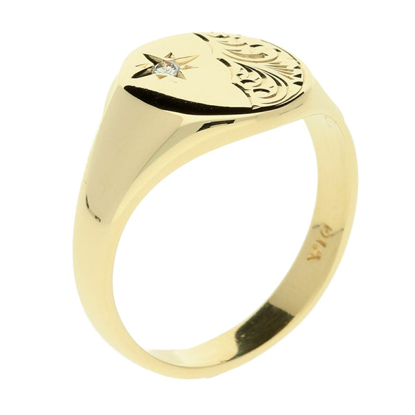 9ct Yellow Gold Diamond Set Signet Ring - 6.5g