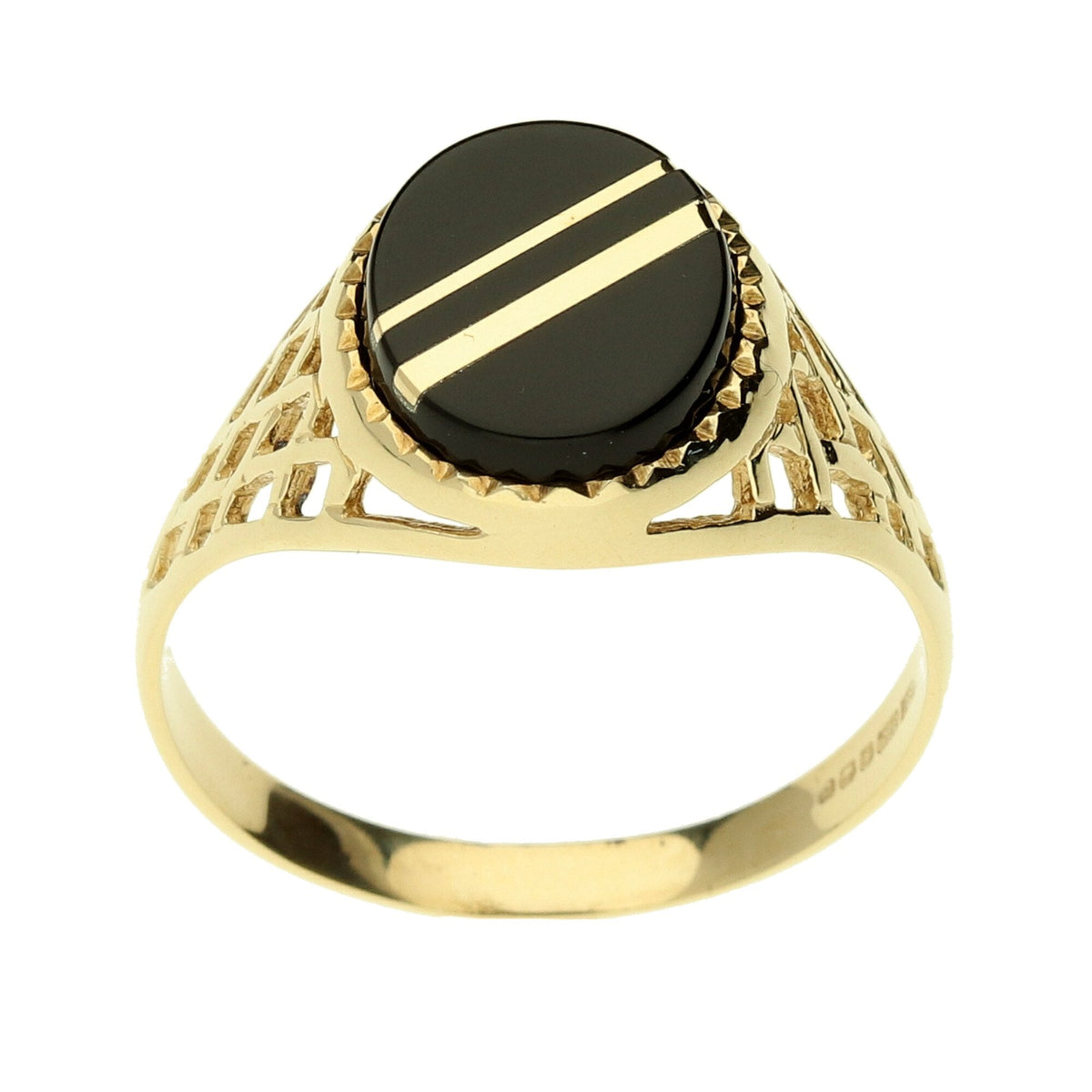 9ct Yellow Gold Onyx Ring - Size V - 2.8g