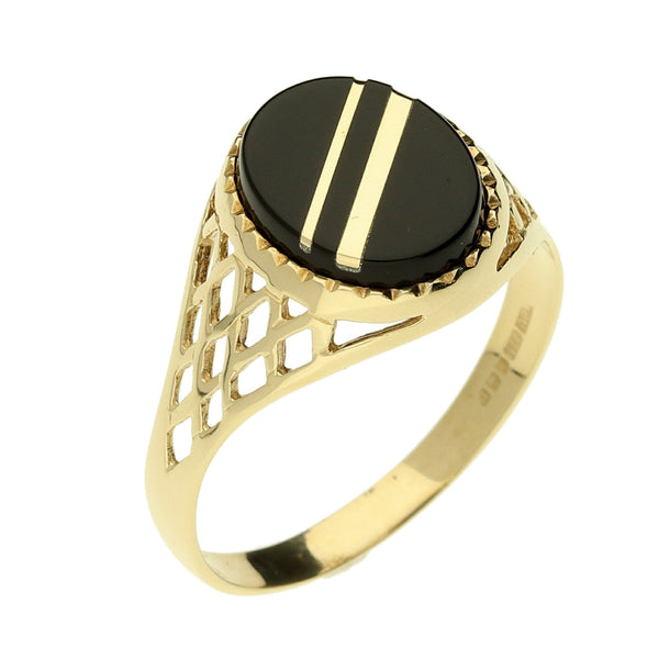 9ct Yellow Gold Onyx Ring - Size V - 2.8g