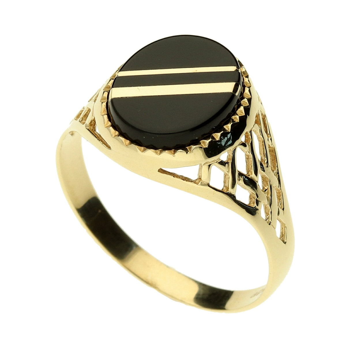 9ct Yellow Gold Onyx Ring - Size V - 2.8g