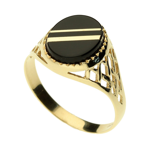 9ct Yellow Gold Onyx Ring - Size V - 2.8g