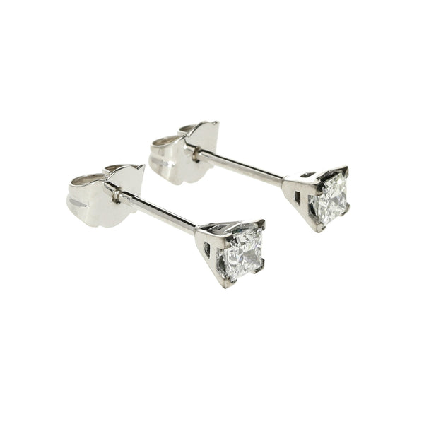 18ct White Gold Princess Cut Diamond Stud Earrings - 0.50ct