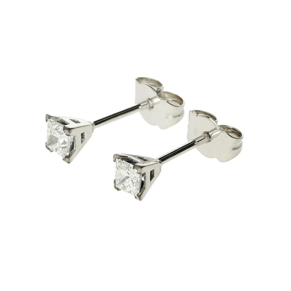 18ct White Gold Princess Cut Diamond Stud Earrings - 0.50ct