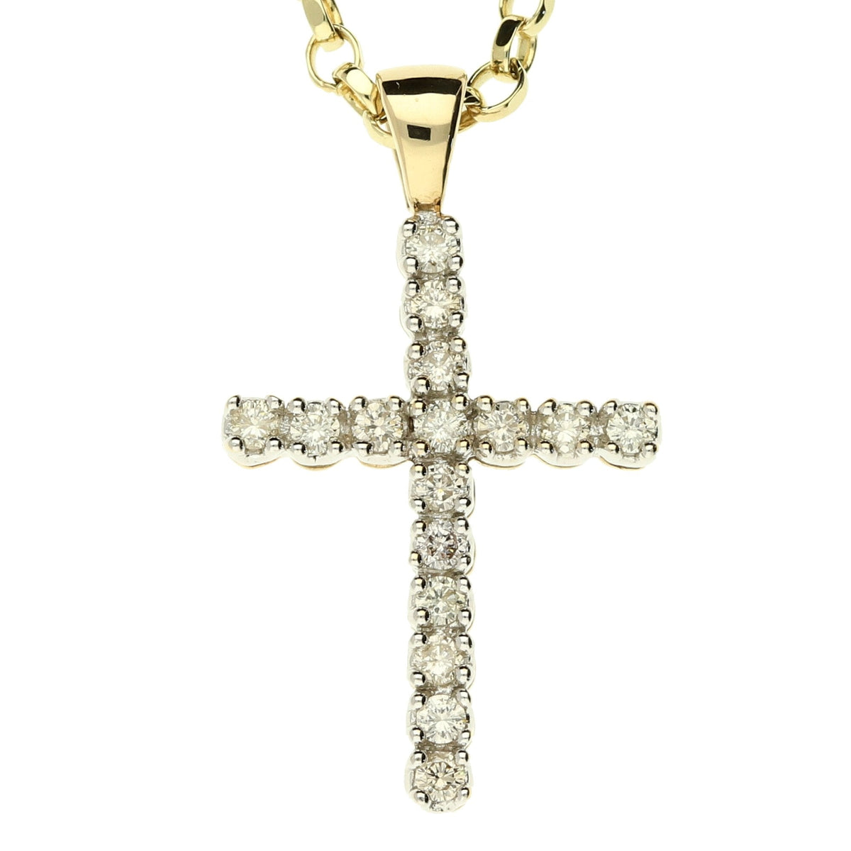 9ct Gold Diamond Cross & Chain - 20" - 7.6g