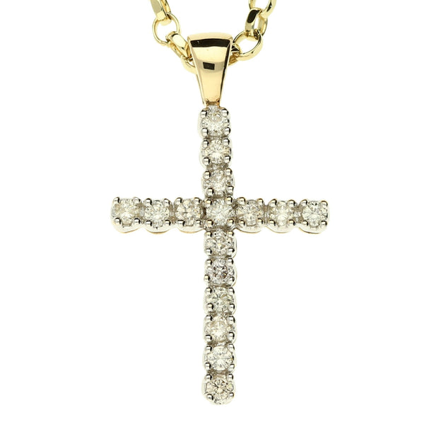 9ct Gold Diamond Cross & Chain - 20" - 7.6g