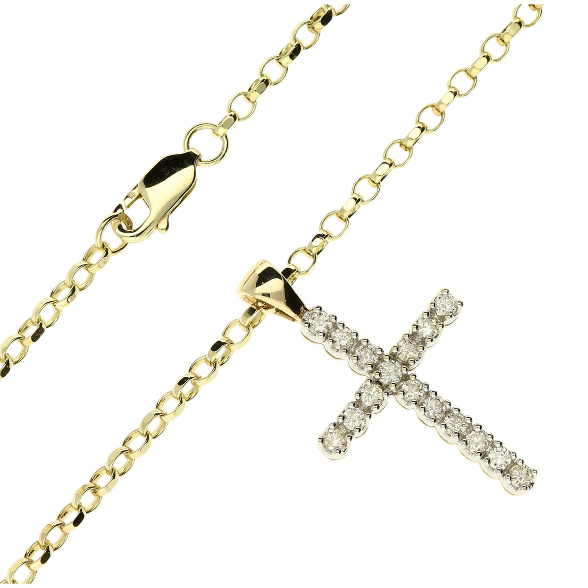 9ct Gold Diamond Cross & Chain - 20" - 7.6g