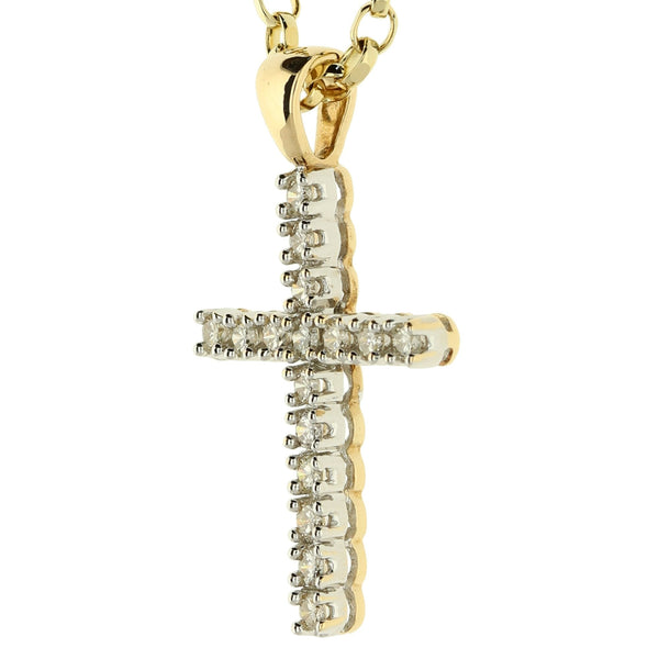 9ct Gold Diamond Cross & Chain - 20" - 7.6g