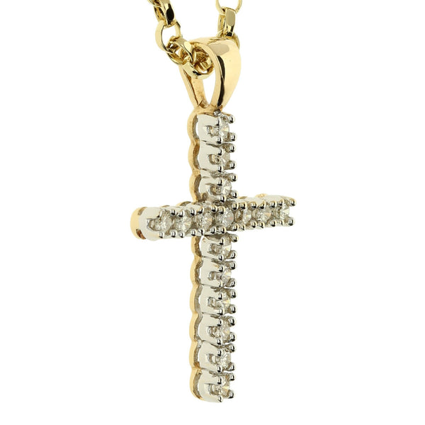 9ct Gold Diamond Cross & Chain - 20" - 7.6g