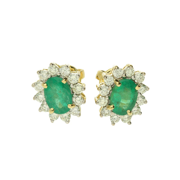 18ct Yellow Gold Emerald & Diamond Necklace & Earring Set