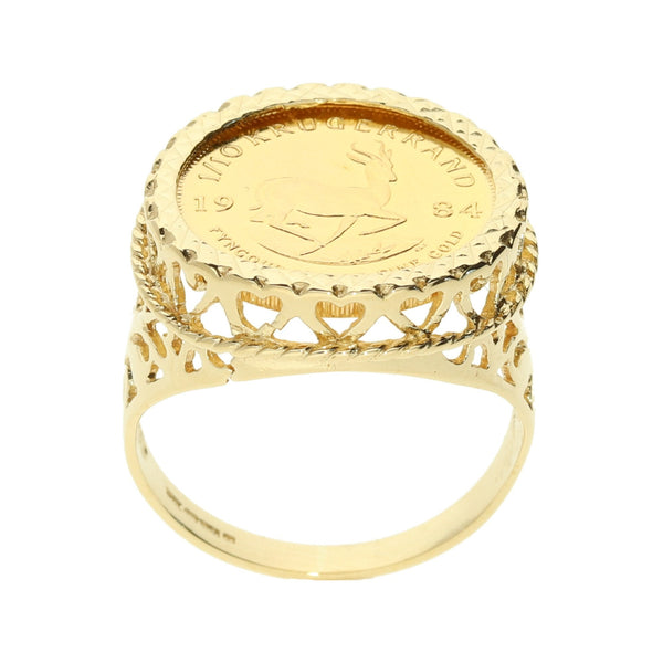 Gold 1984 1/10th Krugerrand Ring - Size Q - 6.7g