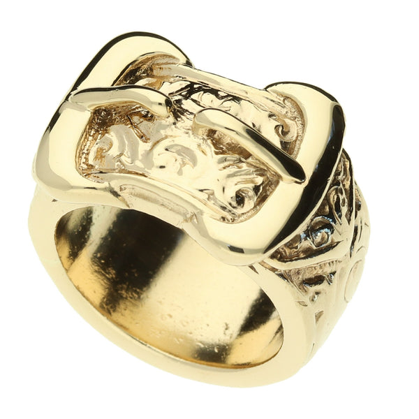 9ct Yellow Gold Gents Heavy Buckle Ring - Size W - 43.1g