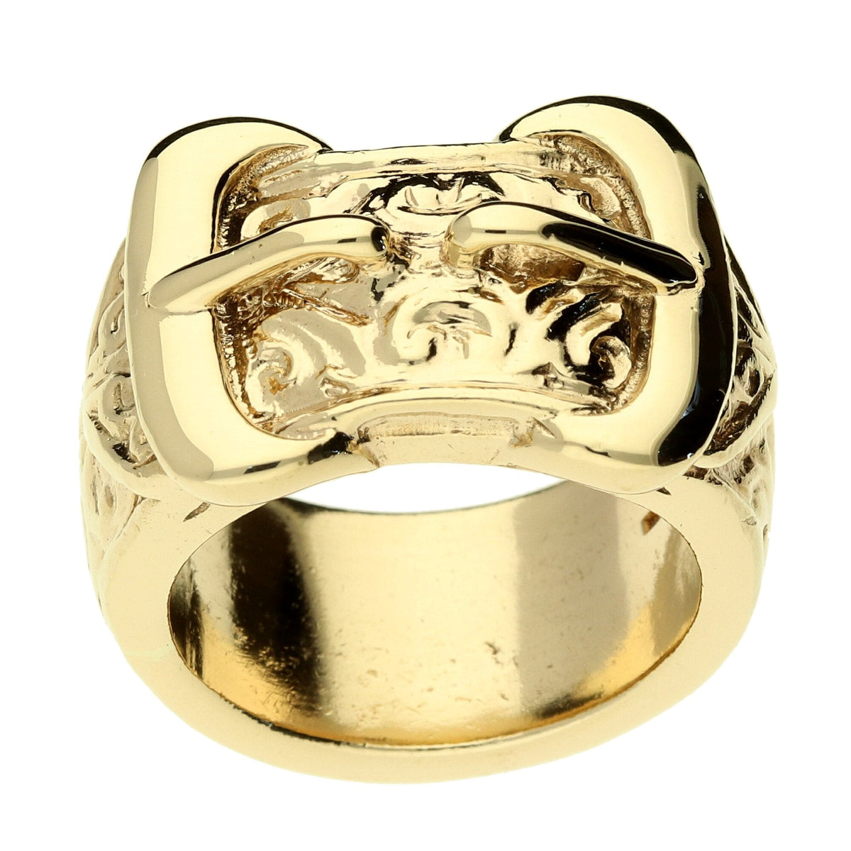 9ct Yellow Gold Gents Heavy Buckle Ring - Size W - 43.1g