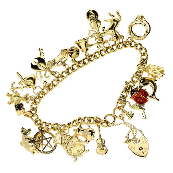 9ct Yellow Gold Ladies Charm Bracelet 21 Charms - 40.1g