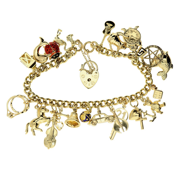 9ct Yellow Gold Ladies Charm Bracelet 21 Charms - 40.1g