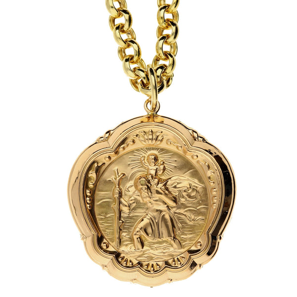 9ct Yellow Gold 24" Belcher Chain With St Christopher Pendant -