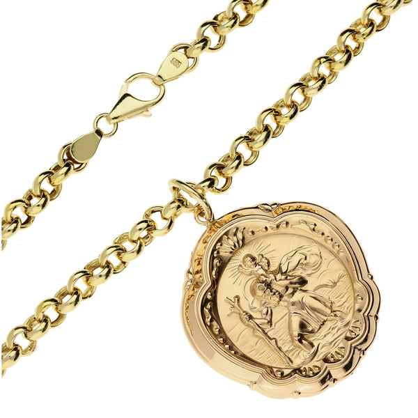 9ct Yellow Gold 24" Belcher Chain With St Christopher Pendant -