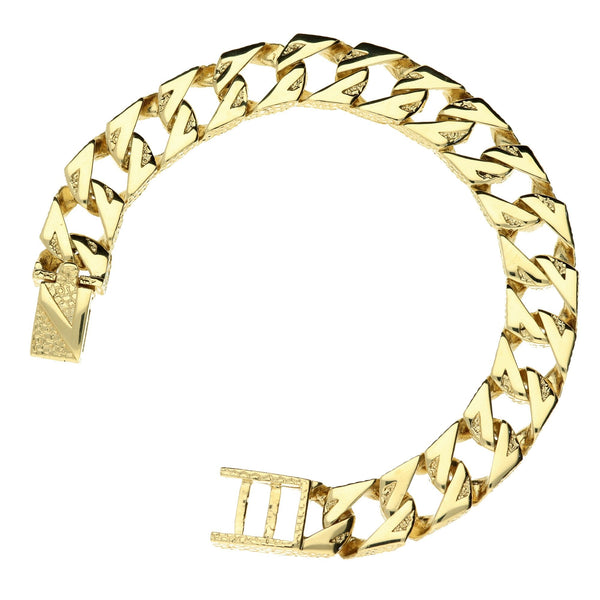 9ct Flat Bark Style Curb Bracelet - 9 inches - 64.2g