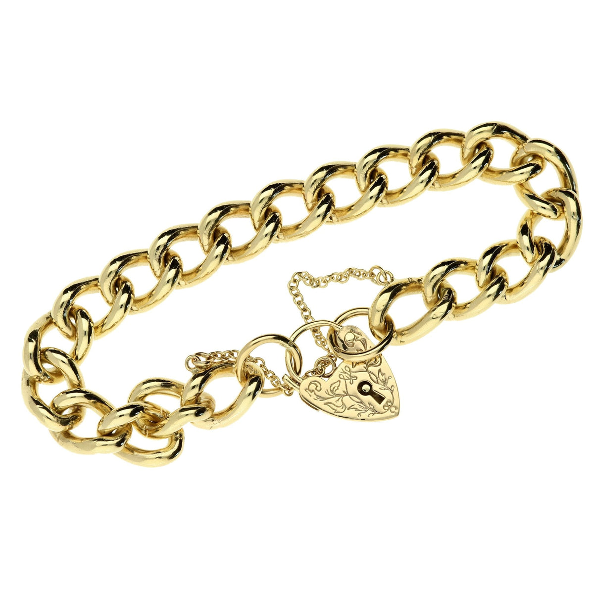 9ct Yellow Gold 8" Ladies Padlock Bracelet - 54.3g