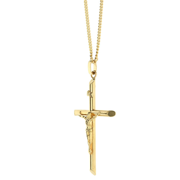 9ct Yellow Gold Large Crucifix & 23 Inch Curb Chain - 14.2g