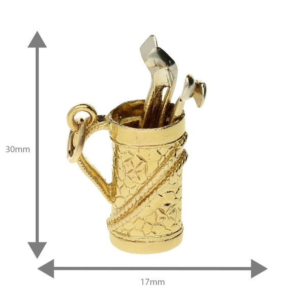 9ct Yellow Gold Golf Bag Charm - 8.2g