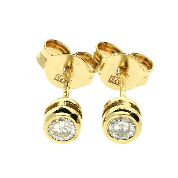 9ct Yellow Gold Diamond Rub Over Earrings - 0.22ct