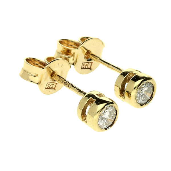 9ct Yellow Gold Diamond Rub Over Earrings - 0.22ct