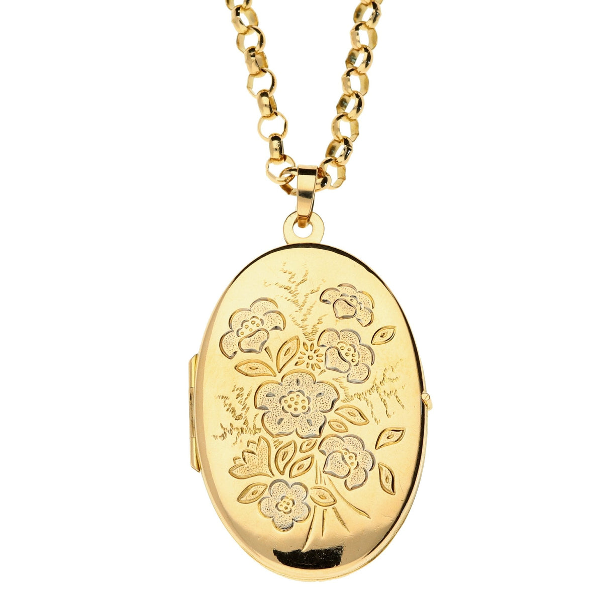 9ct Yellow Gold Oval Locket and 18" Belcher Chain- 11.8g