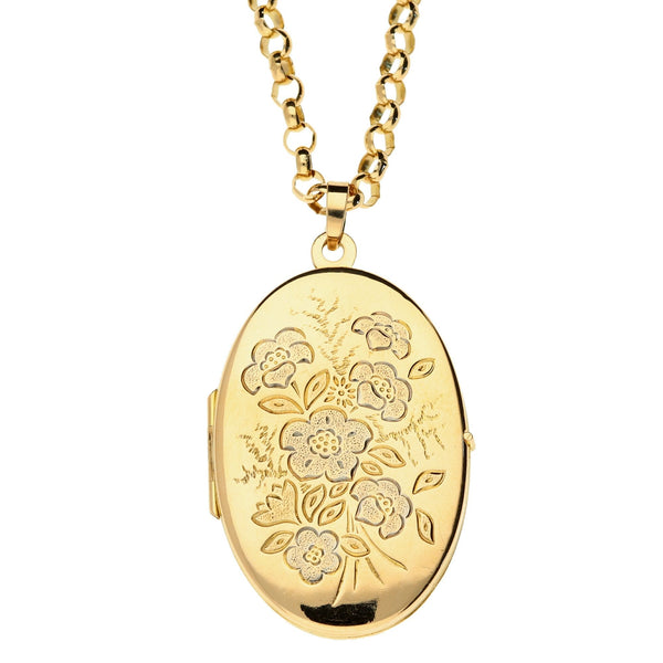 9ct Yellow Gold Oval Locket and 18" Belcher Chain- 11.8g