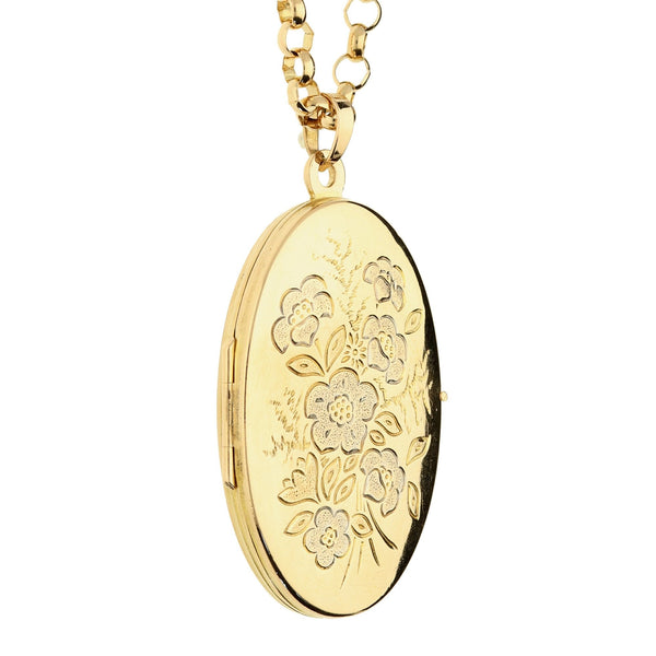 9ct Yellow Gold Oval Locket and 18" Belcher Chain- 11.8g