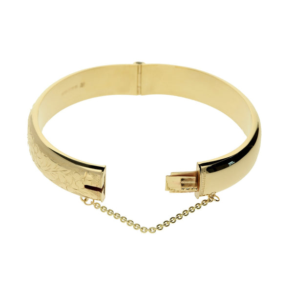 9ct Yellow Gold Floral Bangle - 17.9g