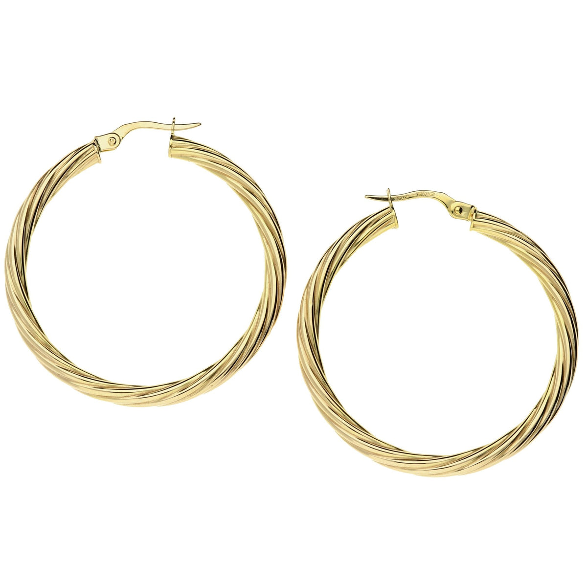 9ct Yellow Gold Twist Design Hoop Earrings - 2.2g