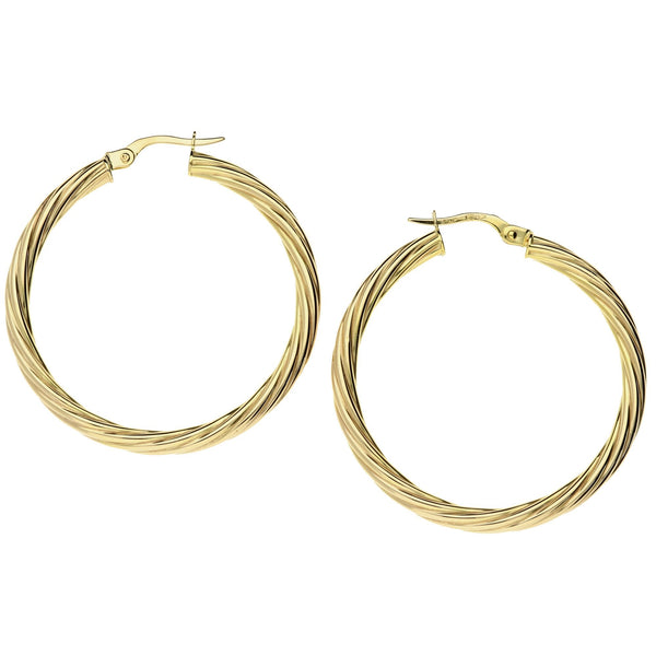 9ct Yellow Gold Twist Design Hoop Earrings - 2.2g