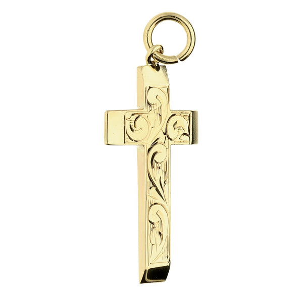 Medium 9ct Yellow Gold Scroll Patterned Cross - 2.4g