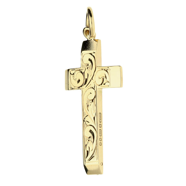 Medium 9ct Yellow Gold Scroll Patterned Cross - 2.4g
