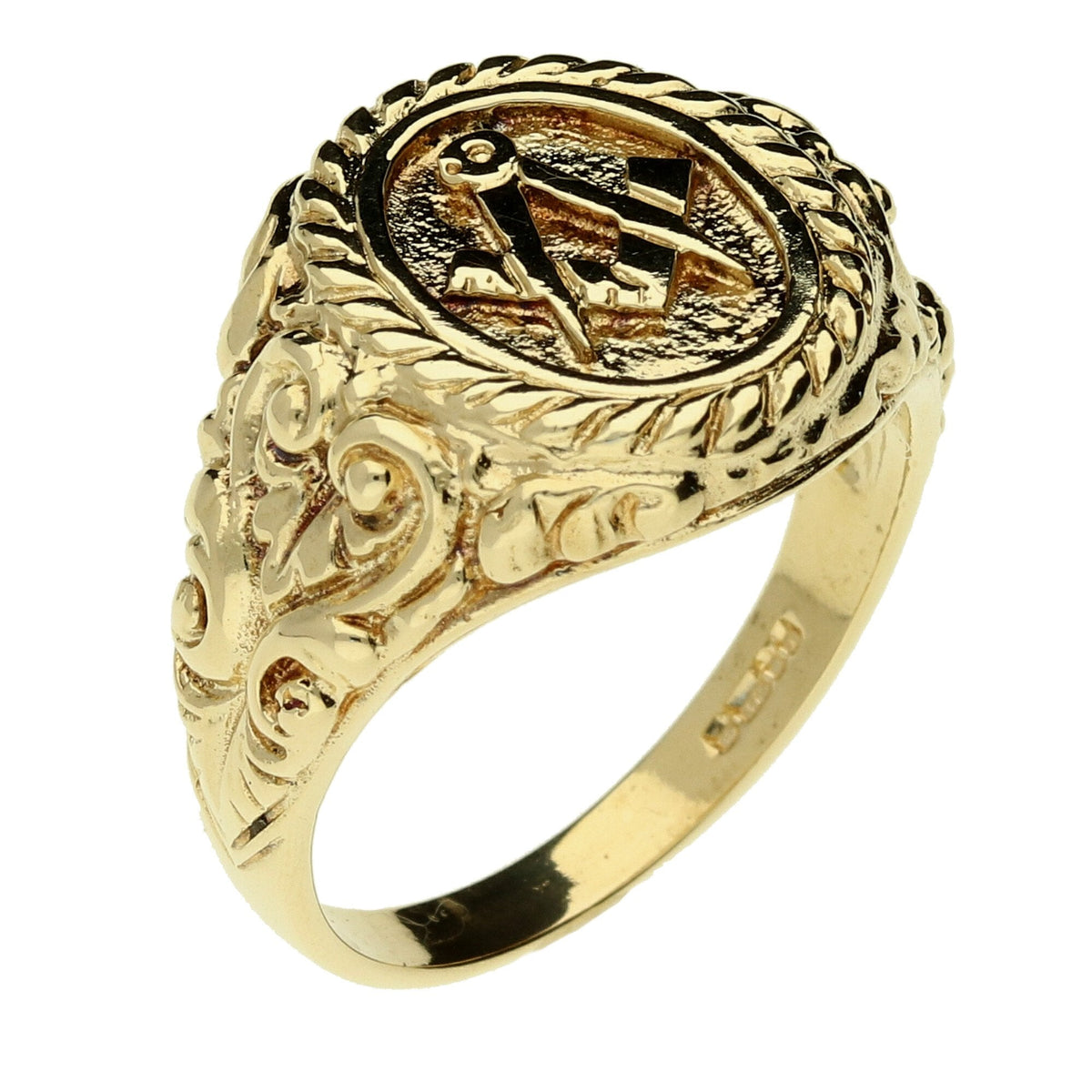 9ct Gold Masonic Signet Ring - Size T - 9.2g
